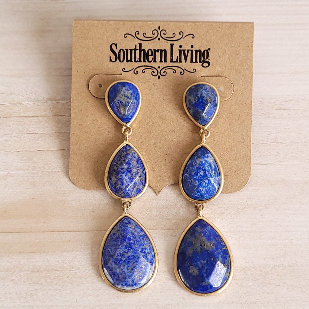 New Southern Living Lapis And Gold Tone Drop Earrings 19$